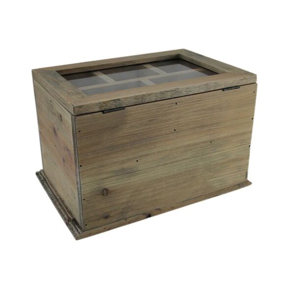Scratch & Dent Vintage Wood Organizer Storage Box w/Hinged Glass Lid - Picture 3 of 5